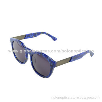 Fashion high quality acetate women's sun glasses with polarized lens in blue pattern, CE/FDA
